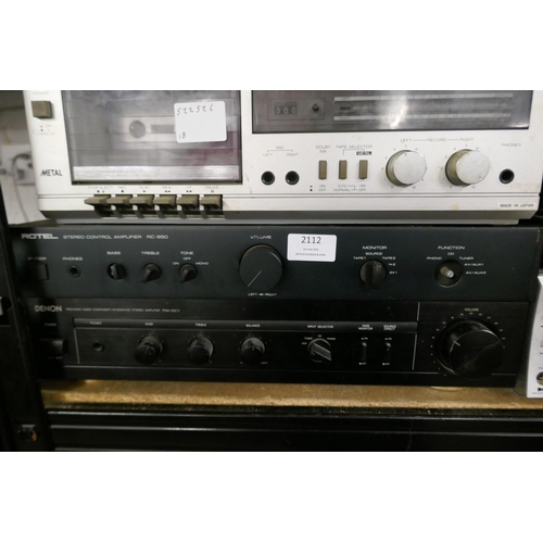 2112 - A quantity of stereo equipment including a Sharp TR-100 stereo cassette deck, a Rotel RC-850 stereo ... 