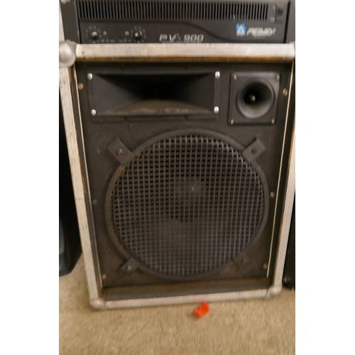 2122A - A quantity of stereo equipment including a Eurorack UB2442FX-Pro mixer deck, a Peavey PV-900 power a... 