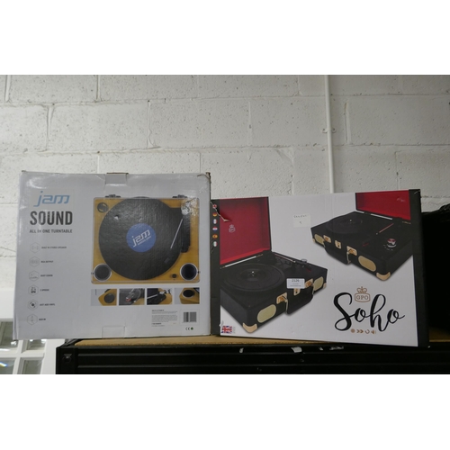 2126 - 3 boxed turntables including a Jam Sound all-in-one and two GPO Soho briefcase style portable record... 