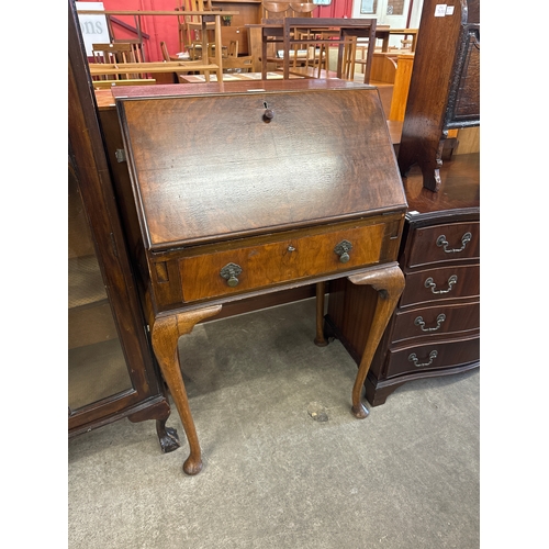 195 - A Queen Anne style mahogany and burr walnut bureau de dame