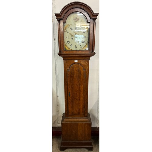 170 - A 19th Century oak 8-day longcase clock, the painted dial signed J.A. Snelling, Alton (lacking weigh... 