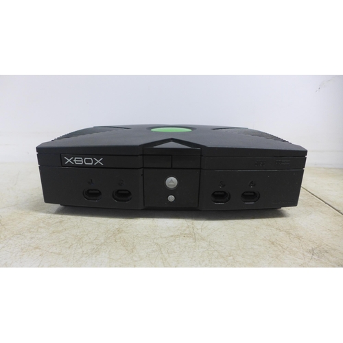 2084 - A boxed original XBOX console with three controllers