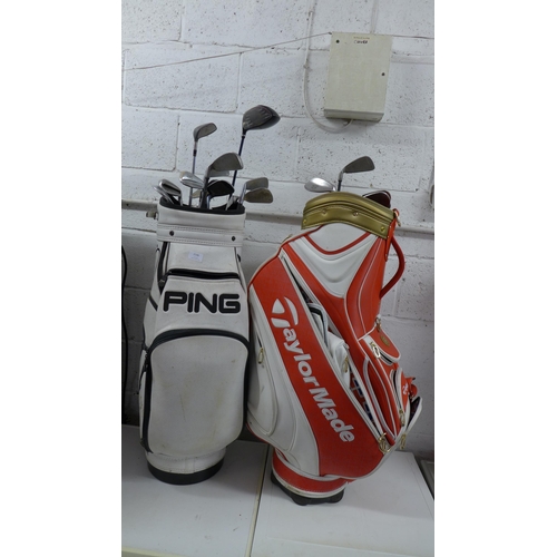 2146 - Two tour golf bags- A Ping Ti ST bag with an assortment of golf clubs including MD Golf, Ping, Calla... 