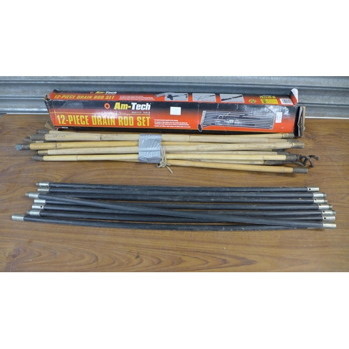 2240 - An Am-tech 12-piece drain rod set and a set of bamboo drain rods