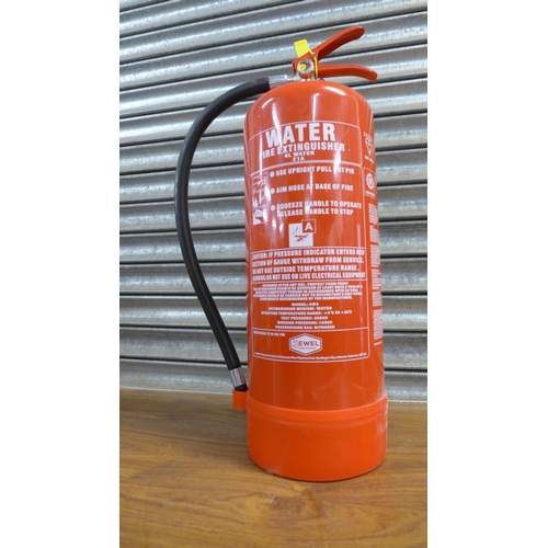 2252 - 6 assorted fire extinguishers - 3 water and 3 CO 2 with signage and brackets