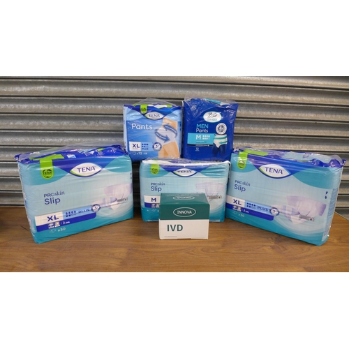 2253 - 6 packs of assorted sanitary pads including Tena Pro Skin, Boots StayDry, Innova etc and A Beldray s... 