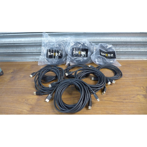 2267 - A box of approximately 20 HDMI cables and approximately 30 TV cables