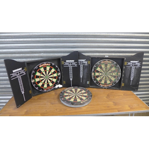 2269 - A Winmau Diamond dartboard and a Winmau Diamond Plus dartboard (both in wooden cases) and one other ... 