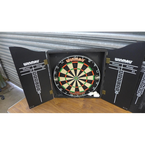 2269 - A Winmau Diamond dartboard and a Winmau Diamond Plus dartboard (both in wooden cases) and one other ... 