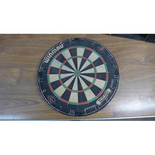 2269 - A Winmau Diamond dartboard and a Winmau Diamond Plus dartboard (both in wooden cases) and one other ... 