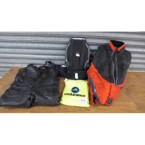 2296 - A ladies size 14 set of Sportex riding leathers, a set of size M Belstaff bikers waterproofs, a Forc... 