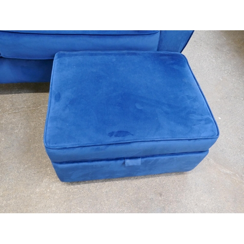 1402 - A Hoxton blue velvet three seater sofa and storage footstools £1237