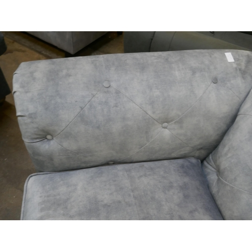 1420 - Silver velvet buttoned three seater sofa