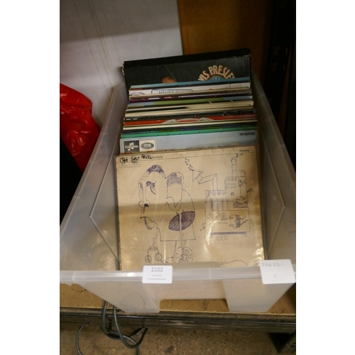 2102 - A box of 48 LP records all 1960s including Elvis, The Yardbirds (first pressing) Buddy Holly, Dave C... 