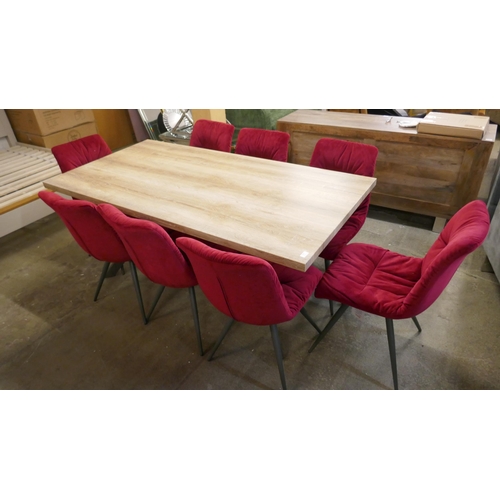 1454 - A Hoxton dining table and Eight Red velvet chairs