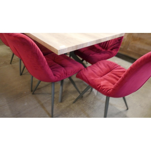 1454 - A Hoxton dining table and Eight Red velvet chairs
