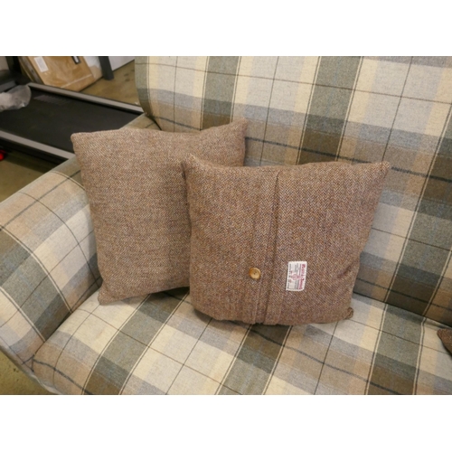 1465 - Checked fabric two seater sofa with Harris Tweed scatter cushions