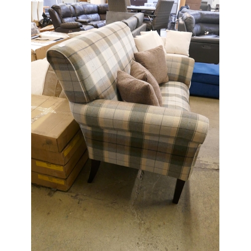 1465 - Checked fabric two seater sofa with Harris Tweed scatter cushions
