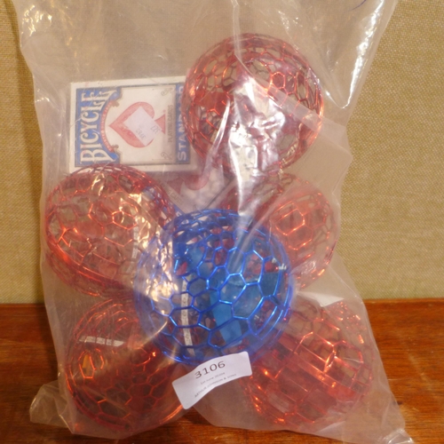 3106 - 6x Wonder Sphere Spinner Balls And 3x Bicycle card packs  - This lot requires a UK adaptor        (3... 