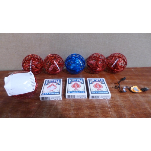 3106 - 6x Wonder Sphere Spinner Balls And 3x Bicycle card packs  - This lot requires a UK adaptor        (3... 