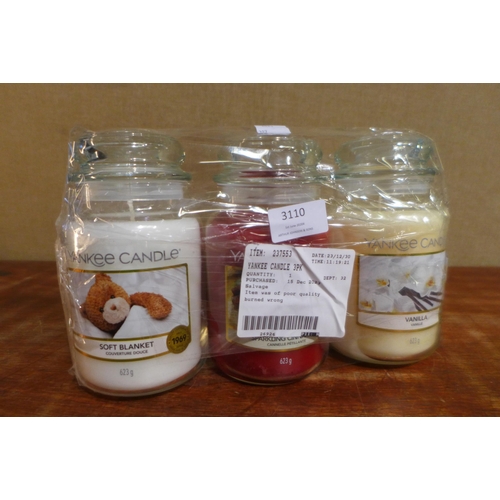 3110 - 3 mixed Yankee Candles          (327-387 )  * This lot is subject to VAT