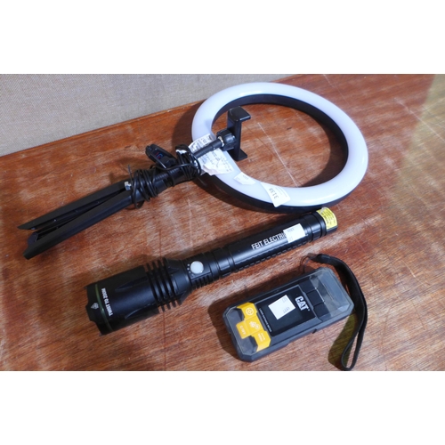 3138 - Livoo Studio LED Light, Feit Flashlight and CAT Laser Measurer  (327-310,325,656 )  * This lot is su... 