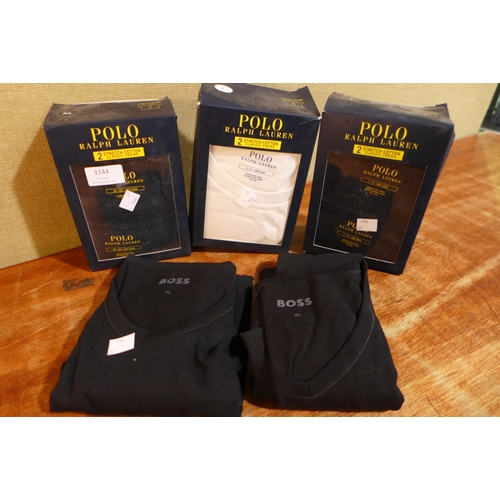 3144 - 3 packs of Polo Ralph Laruren T Shirts And 2 Hugo Boss T Shirts * This lot is subject to vat