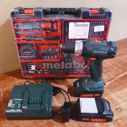 3147 - Metabo Hammer Drill Set With Case, Charger, 2x Batteries And Accessories   - This lot requires a UK ... 