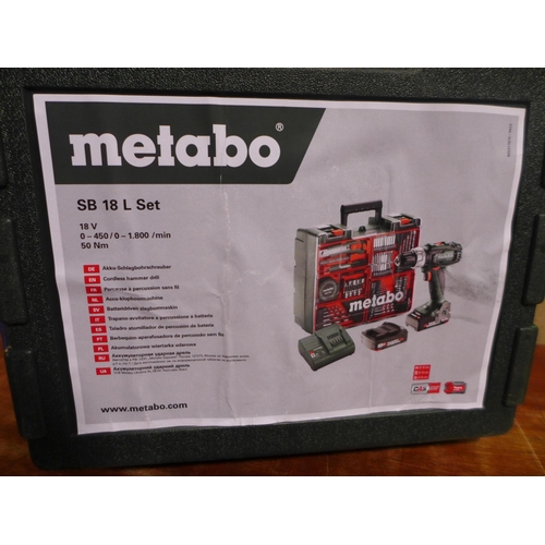 3147 - Metabo Hammer Drill Set With Case, Charger, 2x Batteries And Accessories   - This lot requires a UK ... 