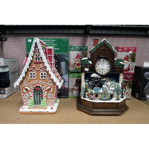 3464 - Festive Musical Cuckoo Clock and LED Night Lights and Gingerbread House   - This lot requires a UK a... 