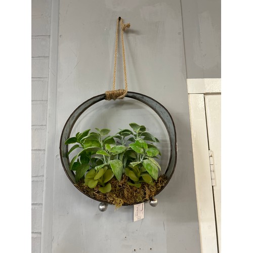 1366 - Faux green succulents in a round iron pot  - H 30cms (66554912)