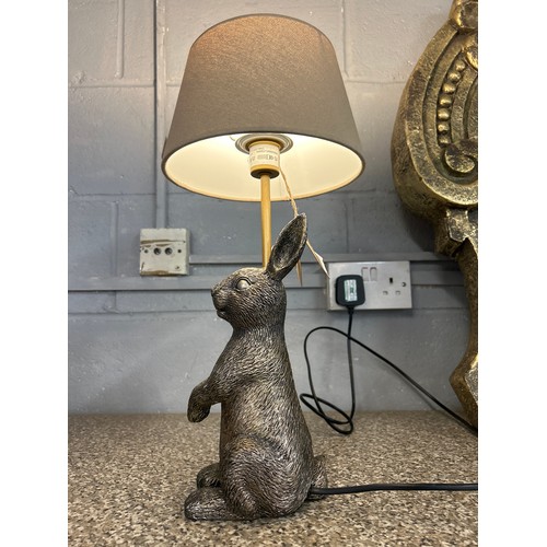 1434 - A Rabbit figure table lamp with Taupe woven shade