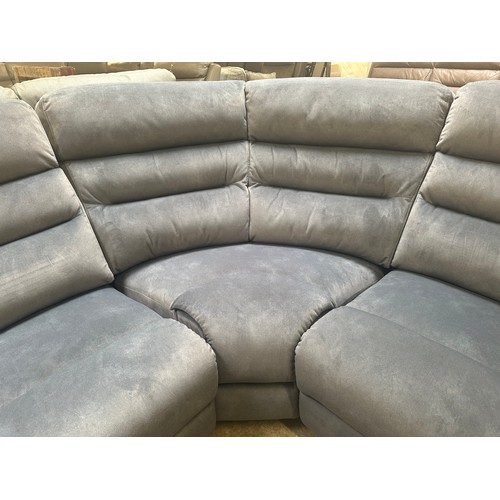 1421 - A grey velvet corner sofa with power headrests