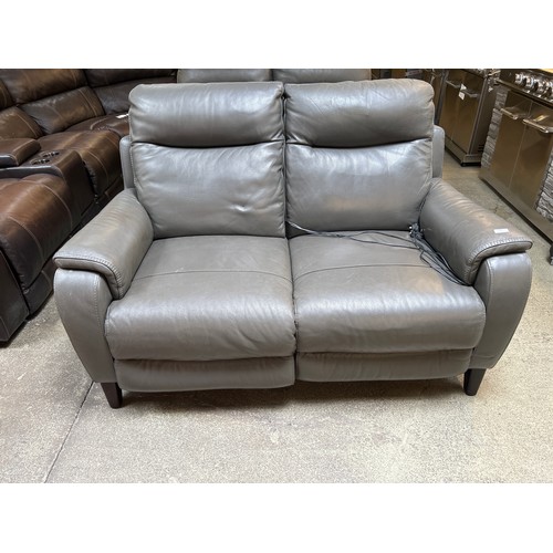 1461 - Barrett Grey Leather 2 Seater Power Reclining Sofa - damaged, Original RRP £1166.66 + vat  (4203-12)... 