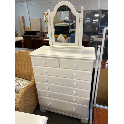 1514 - A white painted seven drawer chest and a dressing table mirror