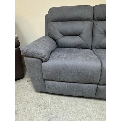 1453 - Justin Grey three Seater Power Reclining sofa,  damaged cable one one side