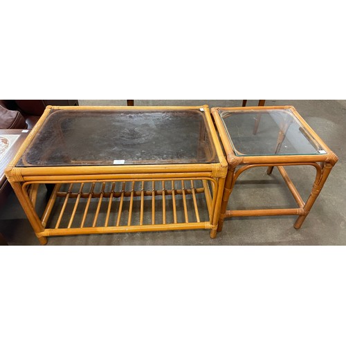 115 - Two bamboo and glass topped coffee tables