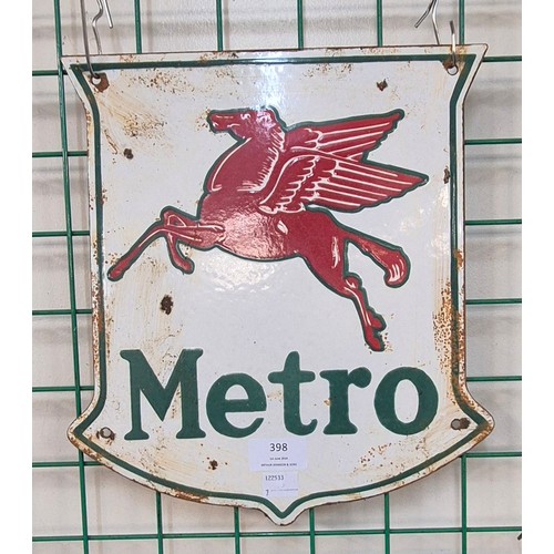 398 - A Mobil Metro enamelled sign