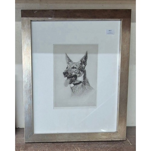 403 - A signed Harry Goffey print, Alert (Alsation), framed