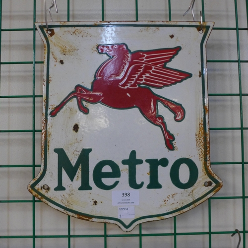 398 - A Mobil Metro enamelled sign