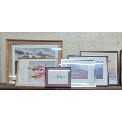 407 - Assorted aviation related prints, including some signed, all framed