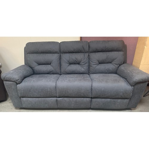 1406 - Justin Grey three Seater Power Reclining sofa,  damaged cable on one side