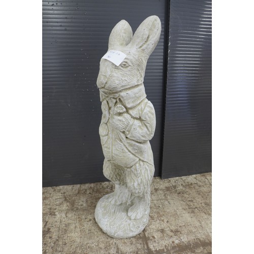 2305 - An stone effect concrete rabbit in a waistcoat