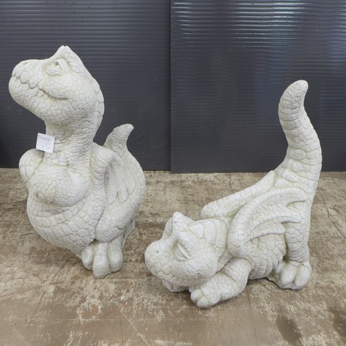 2306 - A pair of stone effect concrete caricature dragons