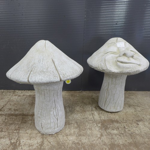 2308 - A pair of stone effect concrete toadstool mushroom garden ornaments