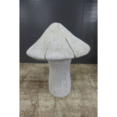 2308 - A pair of stone effect concrete toadstool mushroom garden ornaments