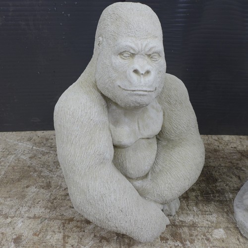 2313 - A pair of stone effect concrete gorillas