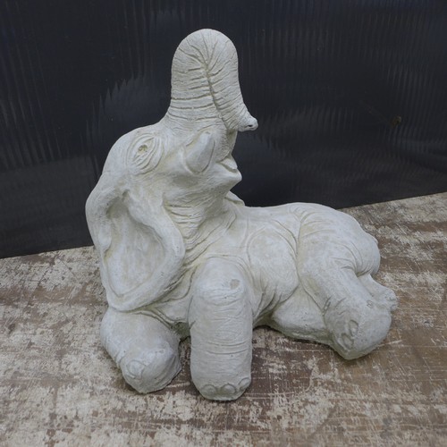 2329 - A pair of stone effect concrete elephant ornaments