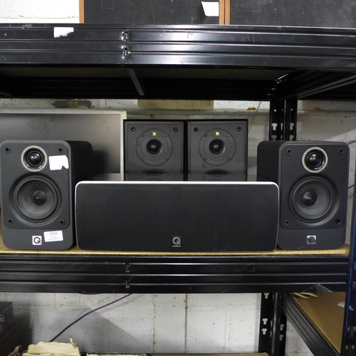 2224 - A pair of Q acoustics 2010i speakers, a Q acoustics 1000C speaker and a pair of KEF speakers