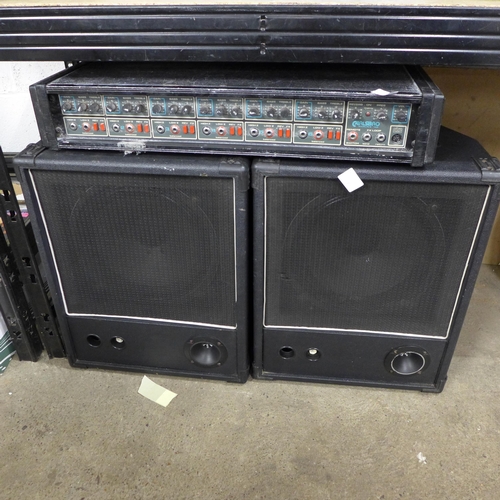 2229 - A pair of PA speakers and a Carlsbro Marlin 6-150 FX loop power amp